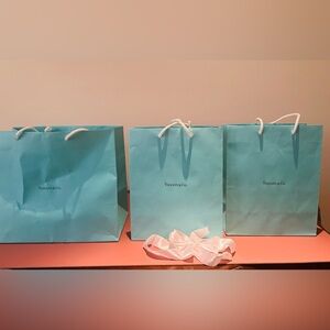 Authentic Tiffany & Co. Aqua 3  Blue Shopping Bags plus white ribbon